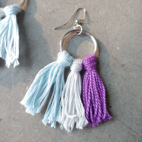 Handmade Boho Purple and Blue Fringe and Bead Dangle Earrings Set - Picture 3 of 12